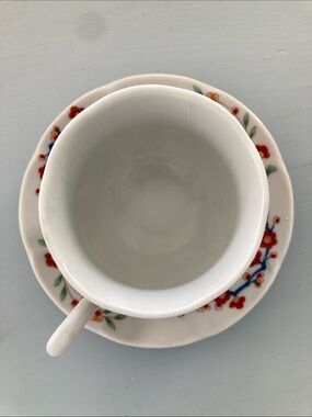 Porcelain Tea Cup & Saucer Set - White with Red Floral Pattern